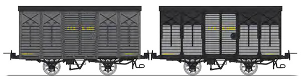 REE Modeles VM-013 - Set of 2 Covered Wagon with brakes, Round roof Grey Kv 4631 and Grey / Black steel Kv 4088